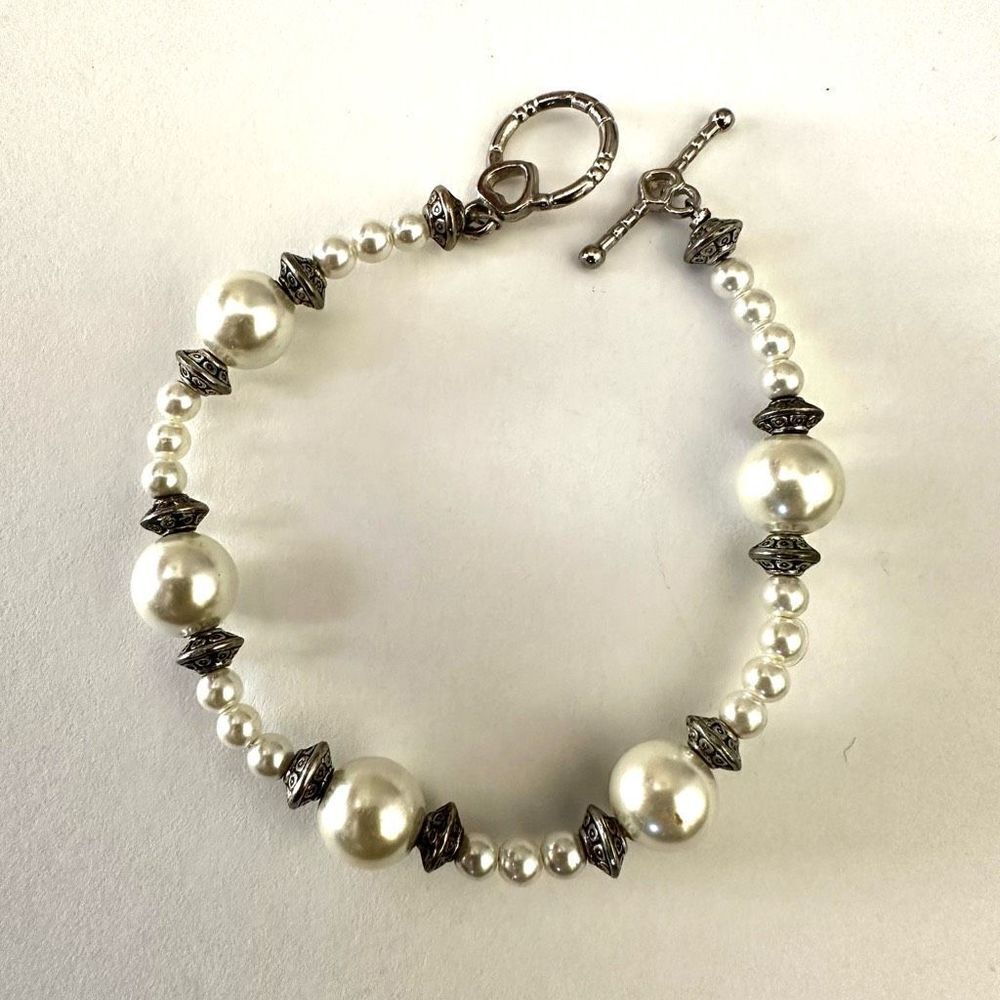 Silver  tone faux pearl beaded bracelet